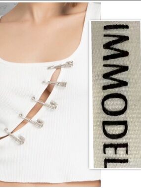 IMMODEL White Rhinestoned Safety Pin Top